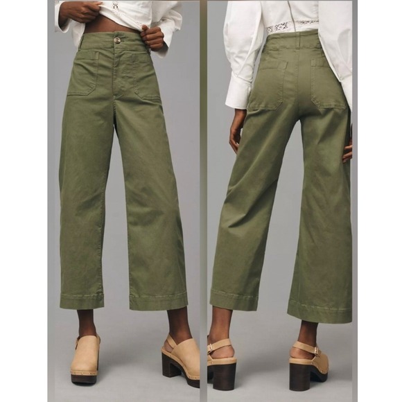 Maeve by Anthropologie Pants - Maeve Anthropologie The Colette Wide Leg Pants Green Linen Blend Size 34T Tall
